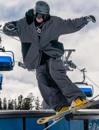 Image of GSOU SNOW Mens Womens Baggy Snowboard Jacket Ski Jacket 20K Waterproof | Snow Shell Jacket Retro, 15K Breathable, Windproof, Arm Vents, Powder Skirt, 5 Pockets, Color Block, Non-insulated, Loose Fit