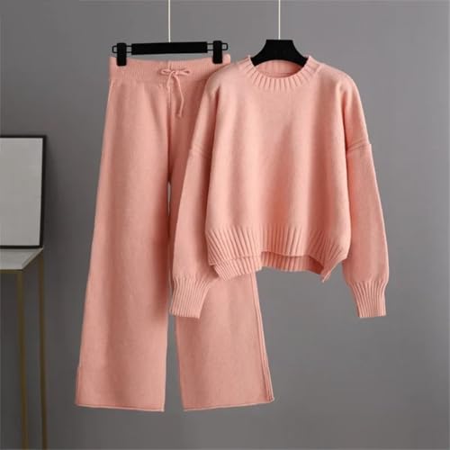Women’S O-Neck Pullover Sweater And High Waist Sweatpants Outfit Casual Style Full Sleeve Slim Fit Two Piece Knit Set3
