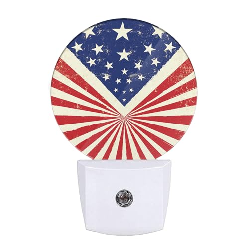 Image of Retro American Flag Night Lights Plug into Wall Patriotic LED Dusk to Dawn Plug-in Nightlight Auto Sensor for Bedroom Bathroom Hallway Living Room