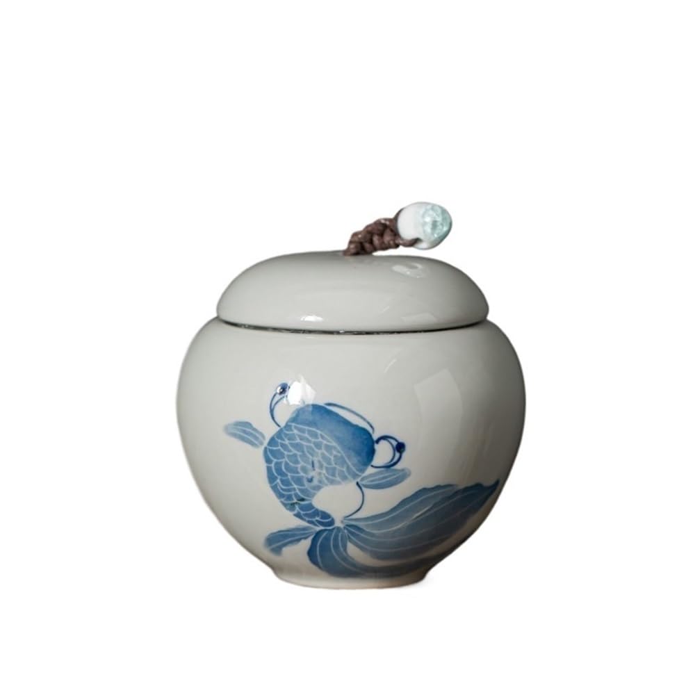 Stroage Jar Hand Painted Ceramic Storage Tea Container Sugar(Blue)
