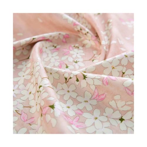Tissu imprimé fleurs de cerisier léger fait à la main au demi-mètre