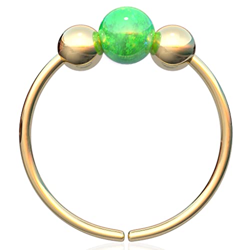 Gold Nose ring - 14k Gold Filled Green Opal Nose Piercing Hoop - Handmade Thin 20 Gauge Gold Nose Jewelry For Women