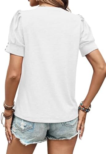 Womens Summer Tops 2025 Puff Short Sleeves Shirts Dressy Casual Tee Ladies Blouses Stylish T-Shirts Cute Spring Tshirts