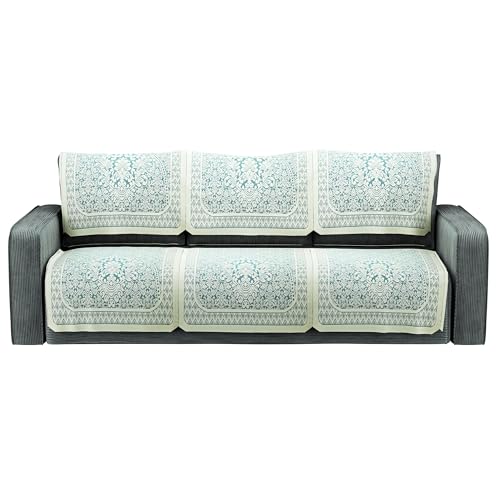 Image of Kuber Industries (Set of 6) Durable 3 Seater Sofa Covers for Living Room | Easy Machine Washable SOFE ke Cover for Protection & Comfort for Home | Floral Design - Aqua & White