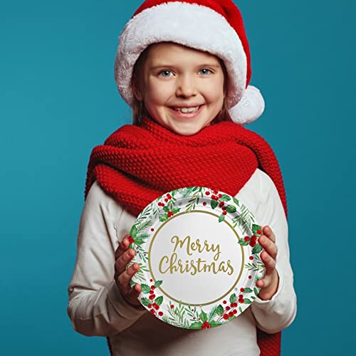 Christmas Party Supplies, Serve 50, Christmas Seasonal Holly Tableware Includes: Paper Dinner Plates, Dessert Plates, Luncheon Napkins and Beverage napkins, Great for Party Decorations – Image 7
