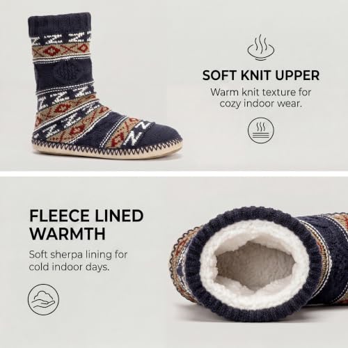 Image of Cozylook Mens Slippers Soft Sole Non Slip Fleece Lined Slipper Socks | High shaft knit upper, warm sherpa interior, cushioned underfoot comfort, grippy bottom for winter home, dorm and travel