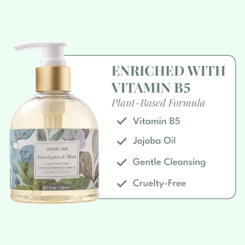Image of ROMIIE ZOI Liquid Hand Soap, Eucalyptus & Mint, 260ml /8.7 fl.oz | With Gift Box, Gentle cleansing, nourishes skin without drying