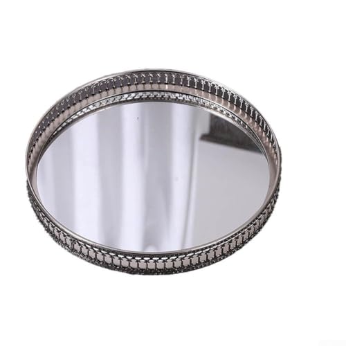 Yuanpgky Bandeja de metal con espejo ligero para organización de joyas y maquillaje con patrón vintage, almacenamiento decorativo de montaje en pared para baño y dormitorio (C)