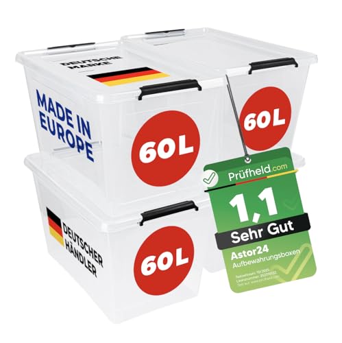 astor24 [Test SEHR GUT, NOTE 1.1] Aufbewahrungsboxen mit Deckel, 4x 60 L,...