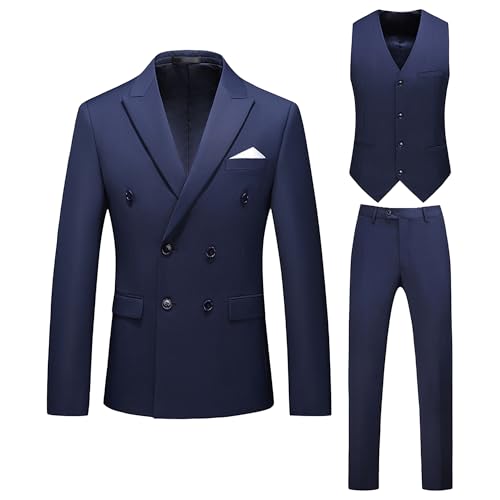 Costume Slim Fit 3 Pièces Homme Noir avec Veste Croisée Vintage