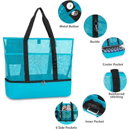 Image of Beach Bag with Cooler,Mesh Beach Bags for Women Sandproof for Pool and Swimming Travel Daily with Durable 8 Pocket