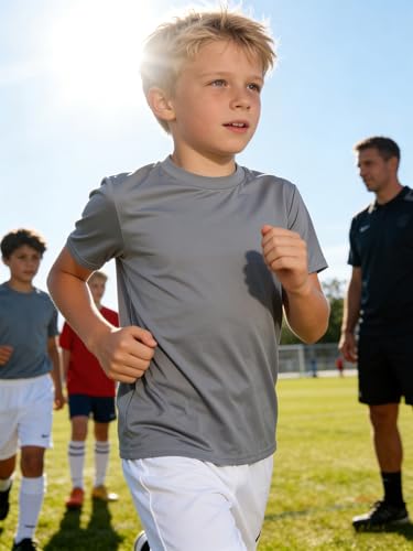 Image of Boys Neon Shirts Dry Fit Athletic T Shirts UPF 50+ Performance Cooling Shirt Short Sleeve Rash Guard Kids Top for Boys Girls
