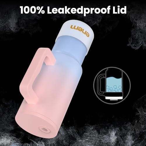 Image of enem Tumbler, Tumbler with Metal Straw, Sipper, with Lid Leak Proof, 1 Metal Ice Cube, 1 Copper Spring (Tamba), Base Protector, Mug Travel, 1.2L, Cotton Candy Cloud