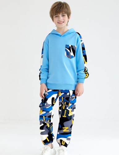 Image of mksodopy Boys Clothes Long Sleeve Hoodie and camouflage cargo pants Boy Outfits for 6-16 Years