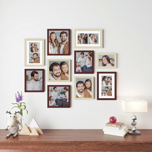 Image of Art Street Large Collage Wall Photo Frame Individual Picture Frame Set For Living Room, Decorative Wall Hanging Home Decor Set Of 10 (6x8, 8x8, 8x10, 6x10 Inch, Brown-Beige)