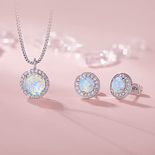 Dwearbeauty White Gold Opal Jewelry With Cubic Zirconia,Opal Necklace And Earring Set For Women And Girl(Necklace And Stud Earring) #TOP3