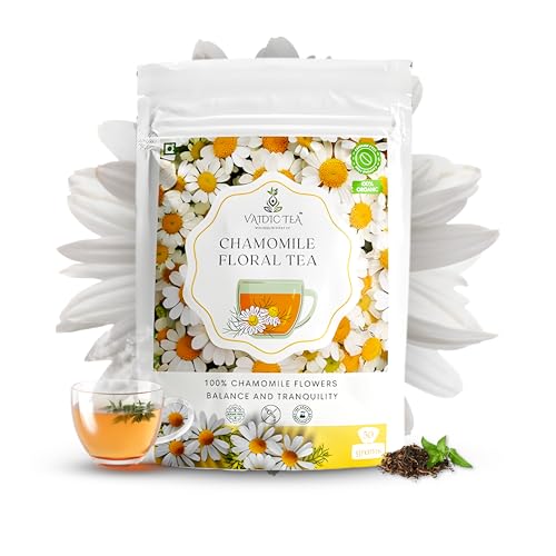 Image of VAIDIC TEA Chamomile Tea, 50g, Herbal Tea, Caffeine Free, Supports Calm Sleep & Relaxation, Flower Based, Non-Bitter, Zipper Pack