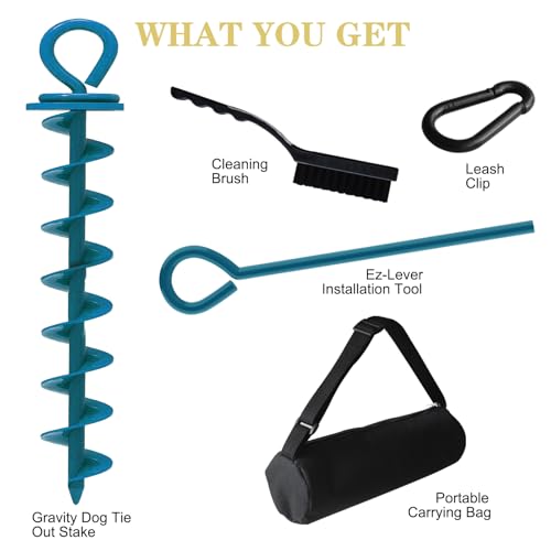 Image of Eurmax USA Heavy Duty Dog Tie Out Stake, No-Tangle In Ground Anchor Runner for Large Dogs up to 210 Lbs - Perfect for Yard, Beach and Camping (Large,Navy Blue)
