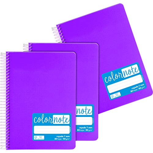 Grafoplás 98533235 Pack of 3 A5 Ruled Notebooks, Polypropylene, Purple, FSC Certified, Colour Note Series
