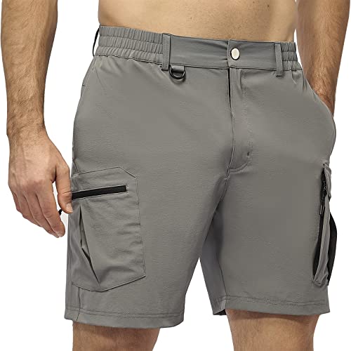 Meloo Men's Hiking Cargo Shorts Outdoor - Quick Dry Athletic Shorts Golf Tennis Shorts - Travel Fishing Casual Shorts With Multi Pockets Grey S #TOP21