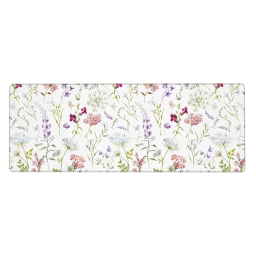Image of Floral Large Gaming Mouse Pad, Extended Flower Mousepad, Big Long Non-Slip Mouse Mat for Keyboard, Computer for Office, 31.5 * 11.8 in