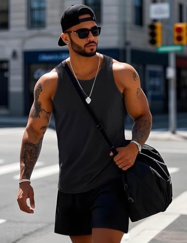 MAGCOMSEN Men's Tank Tops Sleeveless Summer Workout Shirt Casual Bodybuilding Lightweight Breathable Muscle T Shirt Black,L — view 2
