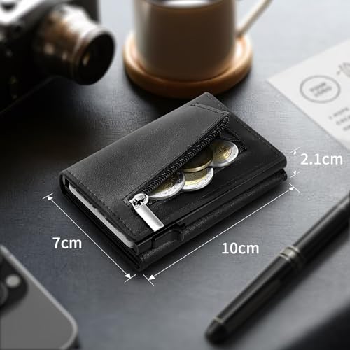 Miniatura 5 de Tenbst Cartera Hombre De Cuero, Tarjetero Con Bloqueo Rfid, Cartera Tarjetero Hombre Pequeño Para Crédito, Billetes Y Monedas Con Caja De Regalo