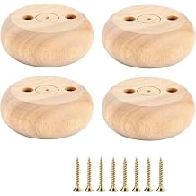 Mysummer 4PCS White Round Bun Feet Wood Sofa Legs Solid Wood Furniture Legs for Cabinet Sofa Ottoman TV Stand Loveseat Dresser Unfinished
