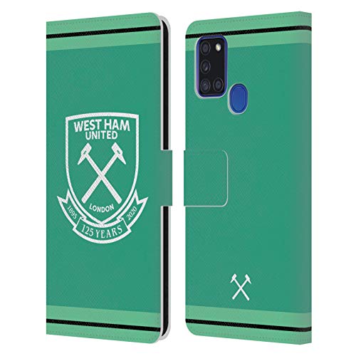 Head Case Designs Officially Licensed West Ham United FC Home Goalkeeper 2020/21 Crest Kit Leather Wallet Case Compatible with Samsung Galaxy A21s (2020)