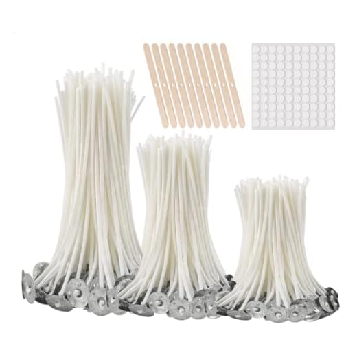 Buluker300Pcs Functional Smokeless Candle Wicks,100pcs Wicks Sticker, Pre-Waxed Cotton Core Wicks with Metal Sustainer Tabs for Pillar Candle Making and Candle DIY, 9cm/3.5in,15cm/6in,20cm/8in