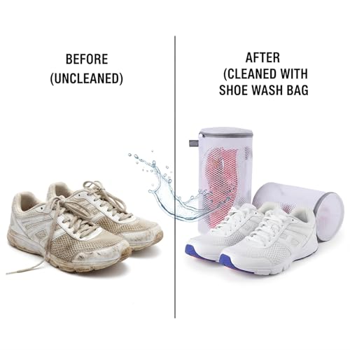 Image of Kimmama Shoe Washing Machine Bag, Shoe Cleaning Bag, Grey Zipper, 7x15 inch | Shoe Bag, For Sneaker, Tennis, Footwear, Trainers, Slippers, Sock, Honeycomb Mesh, Prevent Tangling