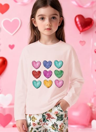 Image of Valentines Shirts for Girls Toddler Cute Love Heart Long Sleeve Casual Tee Tops