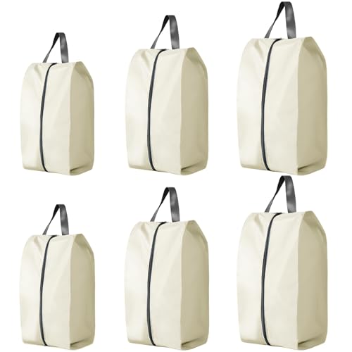 CJWLKJ Lot de 6 sacs à chaussures de voyage multi-tailles avec fermeture éclair, organiseur de chaussures en nylon imperméable avec poignée, sacs de voyage pour homme et femme, beige, beige, Multiple