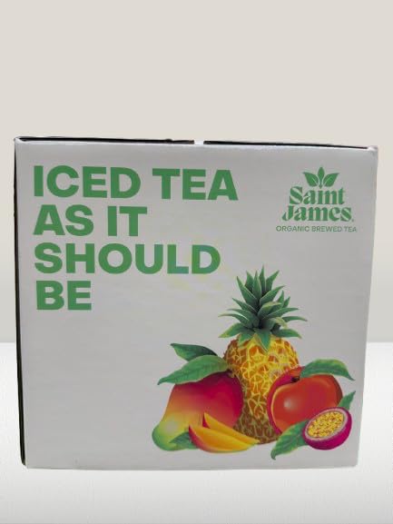 Saint James Organic Tea, Passion Fruit Peach & Pineapple, 15.9 fl oz Bottle – Low Sugar, USDA Organic, Refreshing Tropical Iced Tea Beverage