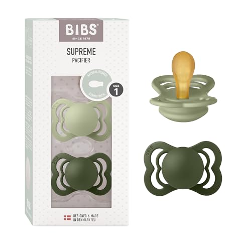 Image of BIBS Pacifiers - Supreme Collection | BPA-Free Baby Pacifier | Made in Denmark | Set of 2 Sage /Hunter Green Color Premium Soothers | Size 0-6 Months