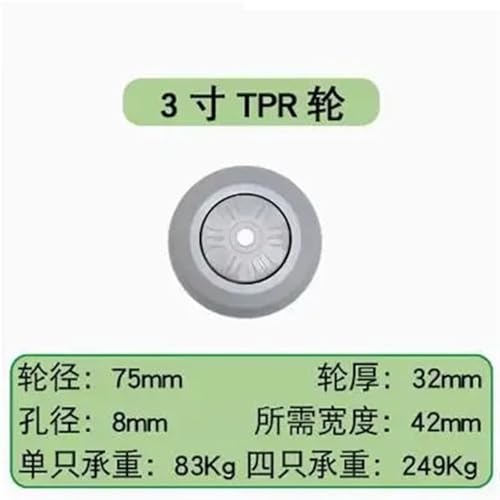 Roue universelle de remplacement TPR 3 pouces roulette meuble filetée M8