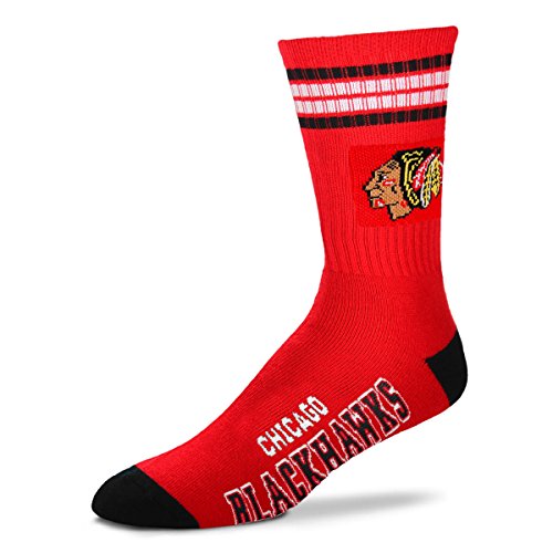 Chicago Blackhawks 4 Stripe Crew Socks Size Large Men's 10-13