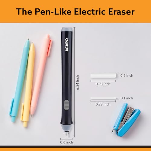 Image of AGARO Electric Eraser ER2498, 2.3mm & 5mm Eraser, Automatic Correction & Highlighting, for Sketching, Drawing, Portrait Shading, 22 Refills, 2 Eraser Holders, (Batteries not Included), White