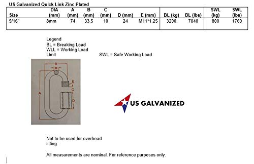 Us Stainless 5 Pieces Zinc Plated Quick Link 5/16" (8Mm) #TOP3