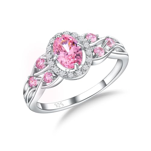 CAIDIKA October Birthstone Ring Birthday Engagement Gemstone Jewelry 925 Sterling Silver Celtic Knot Ring Pink Sapphire Promise Rings for Women