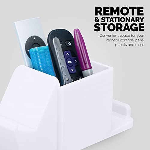 Image of Desk Organizer with Game Controller Holder, Tablet Stand for iPads /iPhones, TV Remote & Pen Storage, Reduce Desktop Clutter, Have All Your Side Table Items in One Space (White)