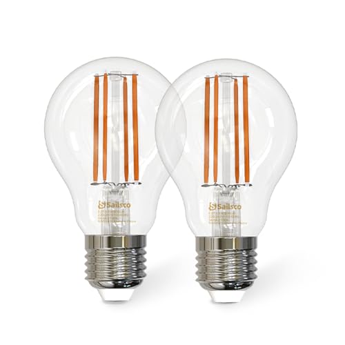 sailsco Clase A E27 LED Bombilla Blanco Cálido 3.8W 2700K 806 Lumen,A60 Filamento Bombilla de Ahorro de Energía 60W Lámpara Incandescente de Repuesto,No Regulable LED Bombillas de Vidrio,2 piezas