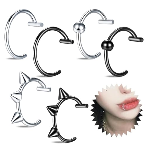 JEYORZY 6 Pcs piercing finti Orecchino Naso, piercing labbro, in Acciaio Inossidabile Unisex Anello per Labbra, fake piercing