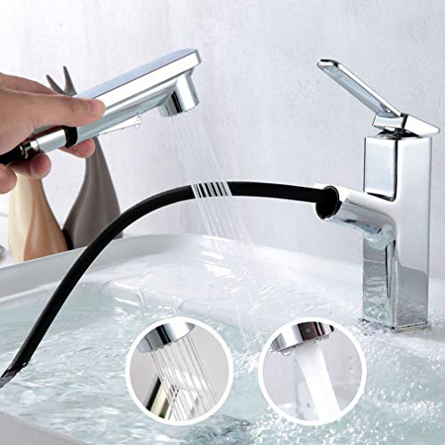 Get Cheap Price KAPHOME Bathroom Sink Faucet with 2 Mode Pull Out Sprayer,Single Handle Basin Mixer Tap,Chrome