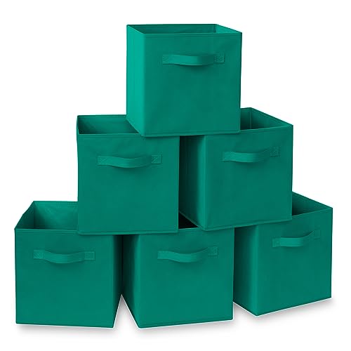 Image of Casafield Set of 6 Collapsible Fabric Cube Storage Bins, Teal - 11" Foldable Cloth Baskets for Shelves, Cubby Organizers & More
