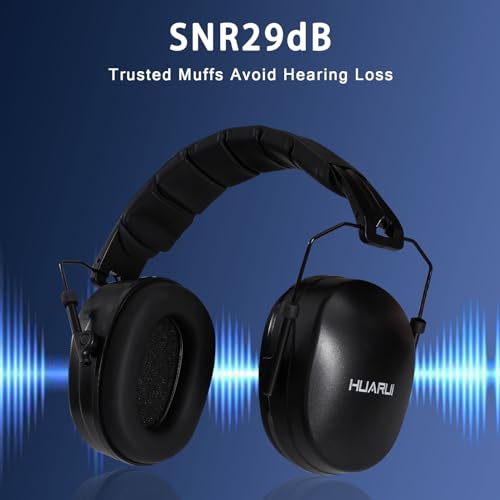 HUARUI 聴覚保護イヤーマフ SNR 29dB ノイズキャンセリングヘッドフォン 大人 子供 自閉症 安全イヤーマフ 狩猟 射撃 草刈り 建設用 (ブラック)