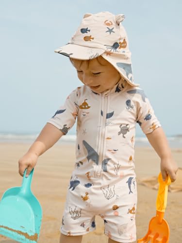Image of Toddler Boys One Piece Bathing Suit Zipper Short Sleeve Rash Guard Swimwear Quick Dry Green Stripe Swimsuit