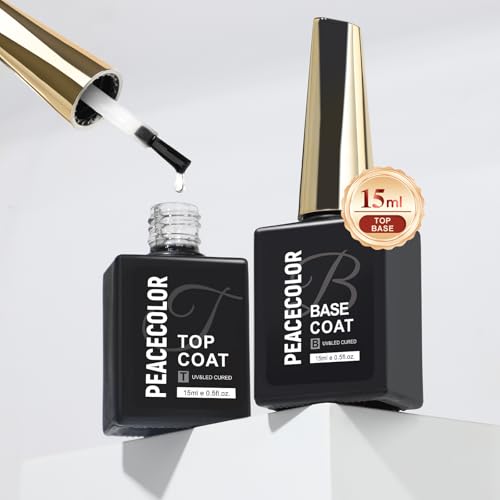 PEACECOLOR 15ML Base Coat y Top Coat, Base y Top Coat Semipermanente Esmaltes Semipermanentes para Uñas UV/LED Soak Off Kit Uñas De Gel Manicura y Pedicura