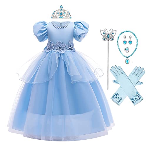CinheyU Niñas Traje de Carnaval Disfraz de Cenicienta Princesa Cumpleaños Boda Fiesta Navidad Ceremonia Halloween Cosplay Vestidos de Cinderella con Accesorios 11-12 años