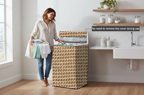 Image of Stylista PVC Washing Machine Cover Compatible for Godrej 6.5 Kg Fully-Automatic Top Loading WTEON ADR 65 5.0 FDTH ROGR, Symmetric Pattern Beige